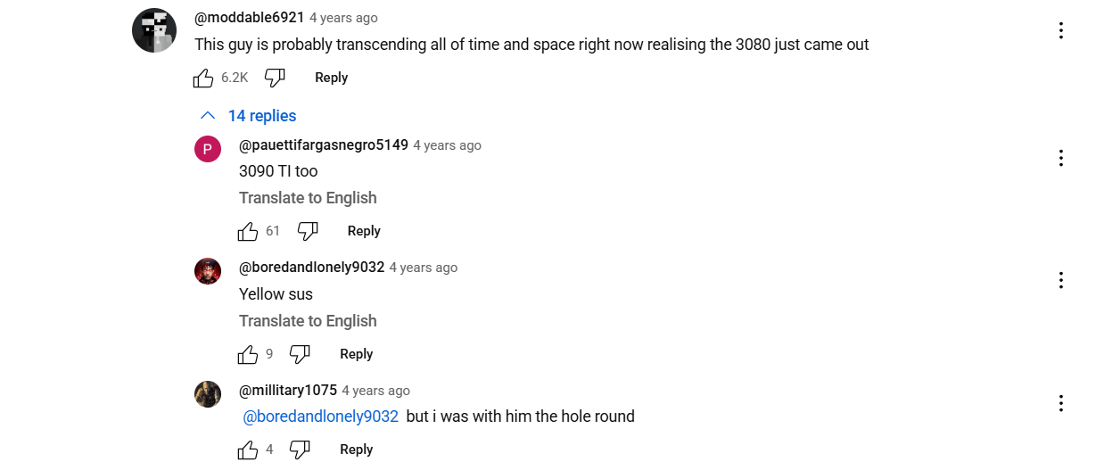 YouTube comment in the video